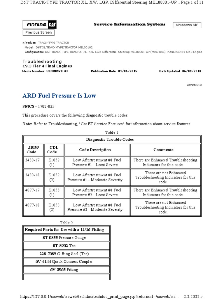 ARD Fuel Pressure Is Low PDF Tractor Power Supply