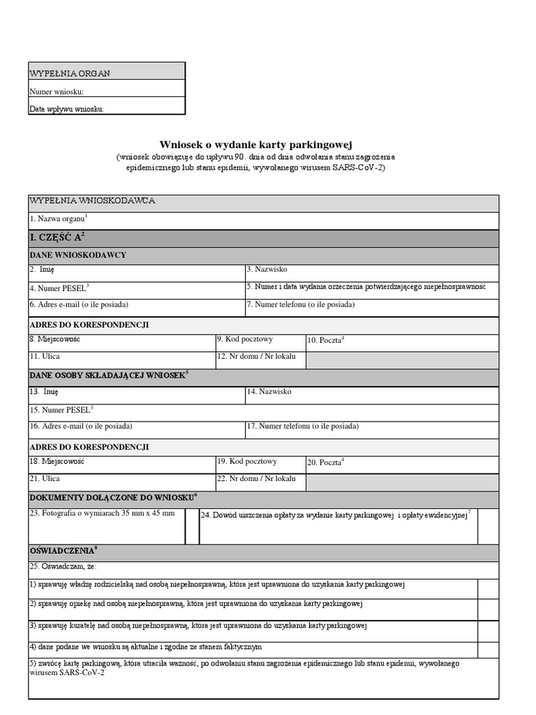 Wniosek o Karte Parkingowa Covid19 PDF PDF