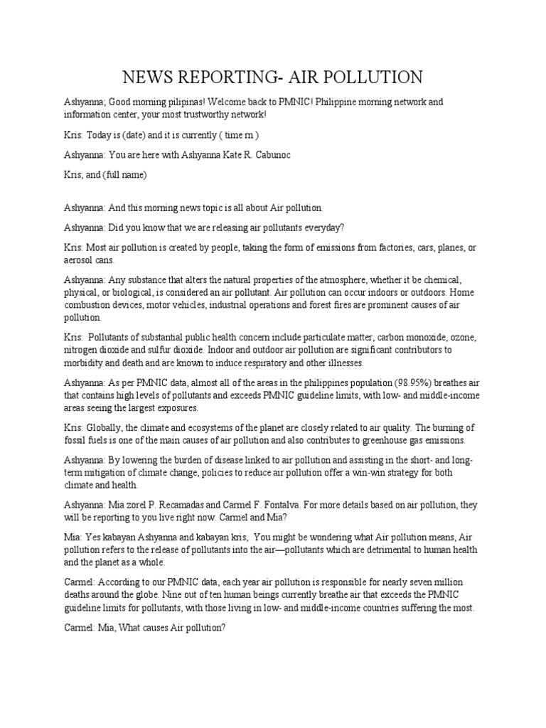 NEWS REPORTING - Air Pollution 1 | PDF | Air Pollution | Atmosphere Of ...