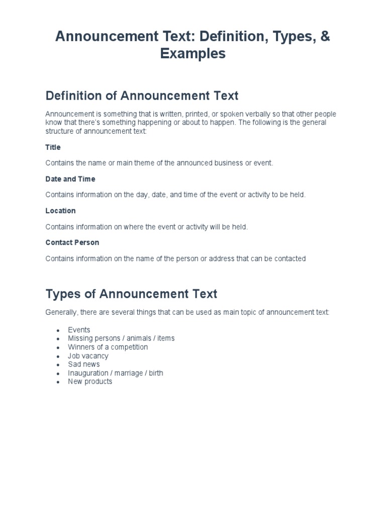 Announcement Text | PDF | Information | Word