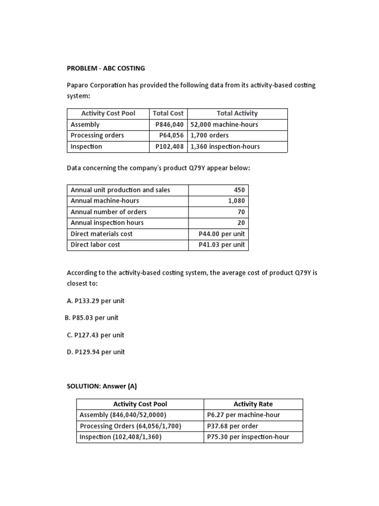 ABC Costing for Product Q79Y | PDF