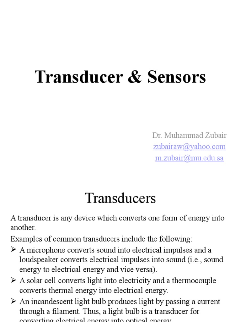 Transducers and Sensors Overview | PDF | Sensor | Electrical ...