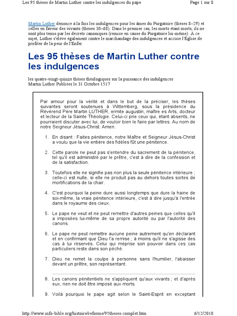 95 Thèses de Luther contre les indulgences | PDF | Indulgence ...
