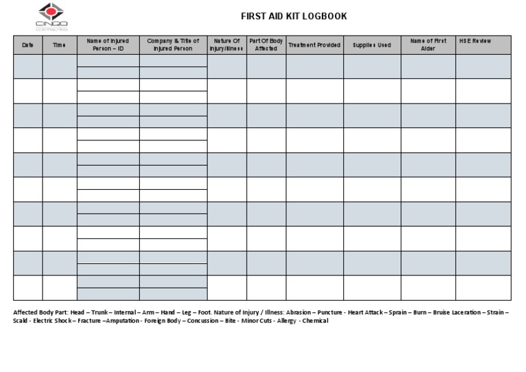 First Aid Kit Logbook Template | PDF