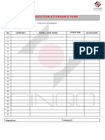 HSE Induction Training Attendance Form