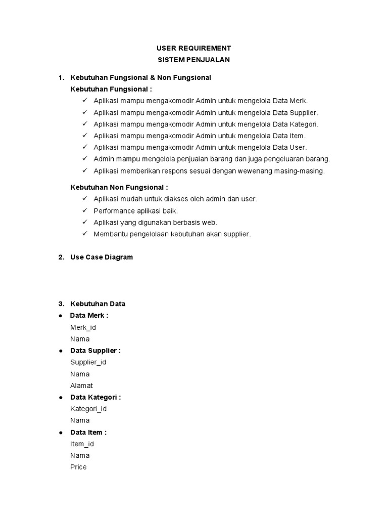 Kebutuhan User dalam Sistem Penjualan | PDF