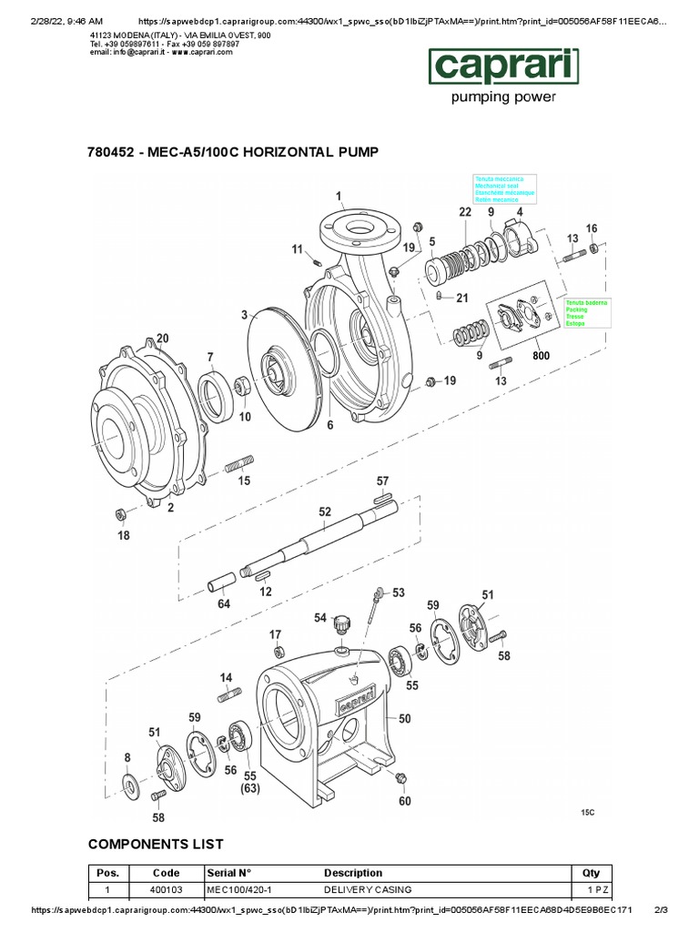 MEC-A5/100C Pump Parts List | PDF | Mechanical Engineering | Hydraulics