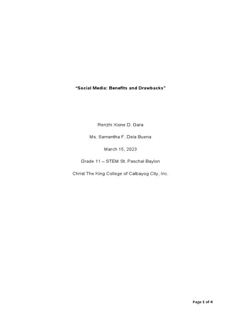 Social Media: Benefits and Drawbacks | PDF | Popular Culture & Media