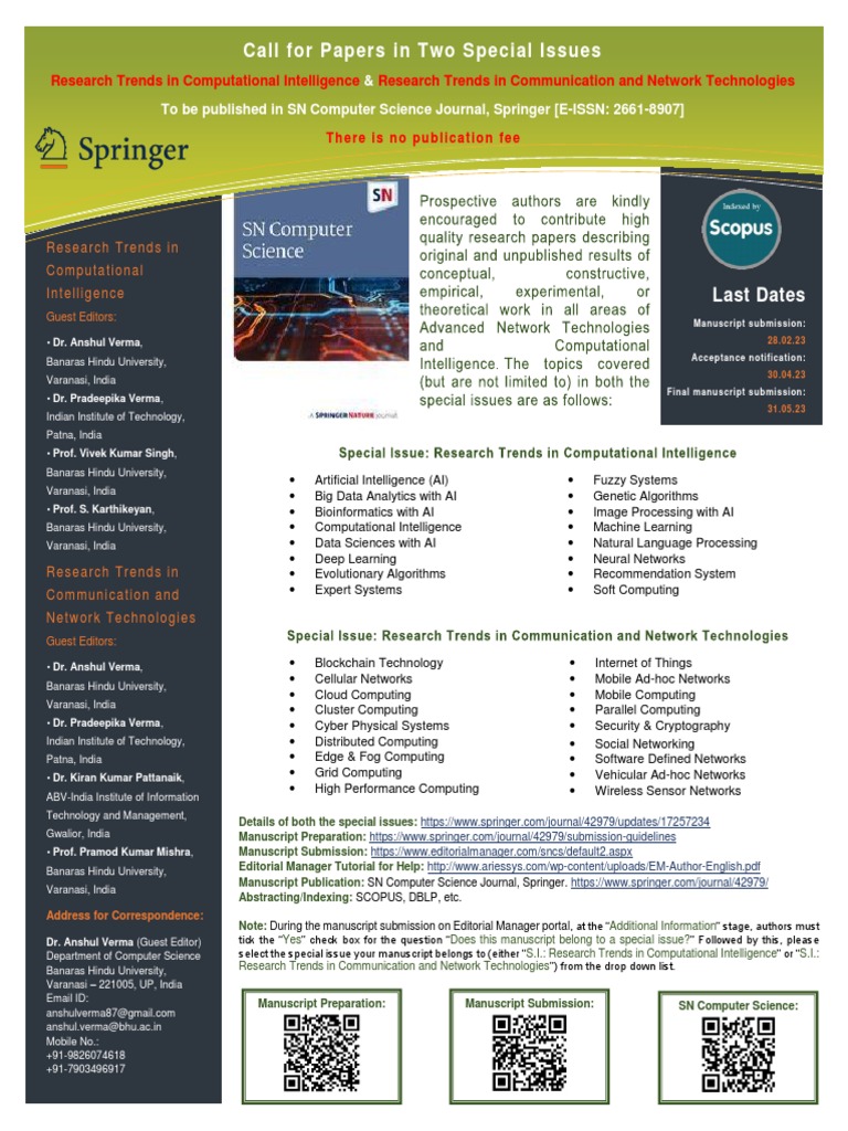 Call for Papers: SN Computer Science | PDF | Artificial Intelligence ...