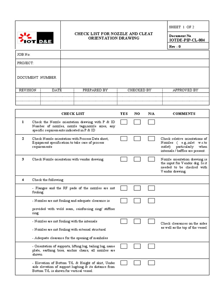 Nozzle and Cleat Orientation Checklist | PDF | Civil Engineering ...
