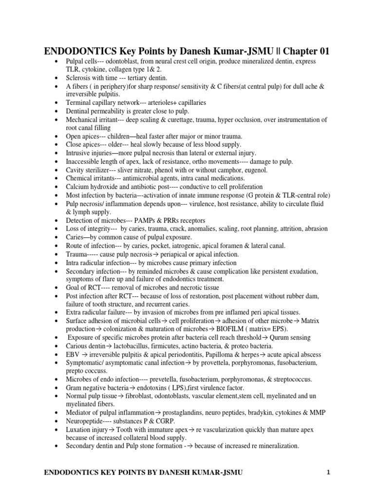 Endodontics Key Points by Danesh | PDF | Dentin | Periodontology