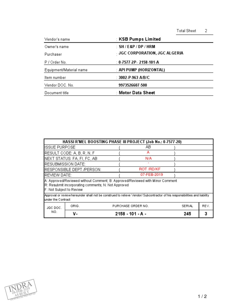 Indra KSB Pumps Limited PDF Electric Motor Manufactured Goods