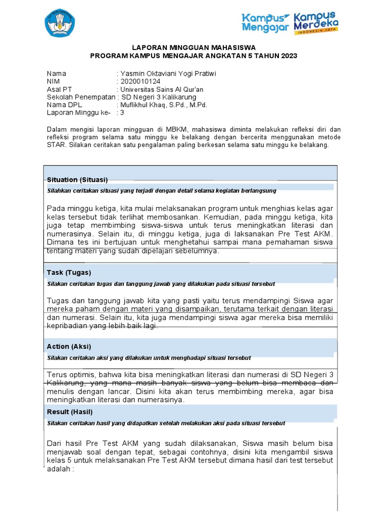 Format Laporan Mingguan Mahasiswa Km 5 Minggu 3 Pdf Kesehatan Holistik