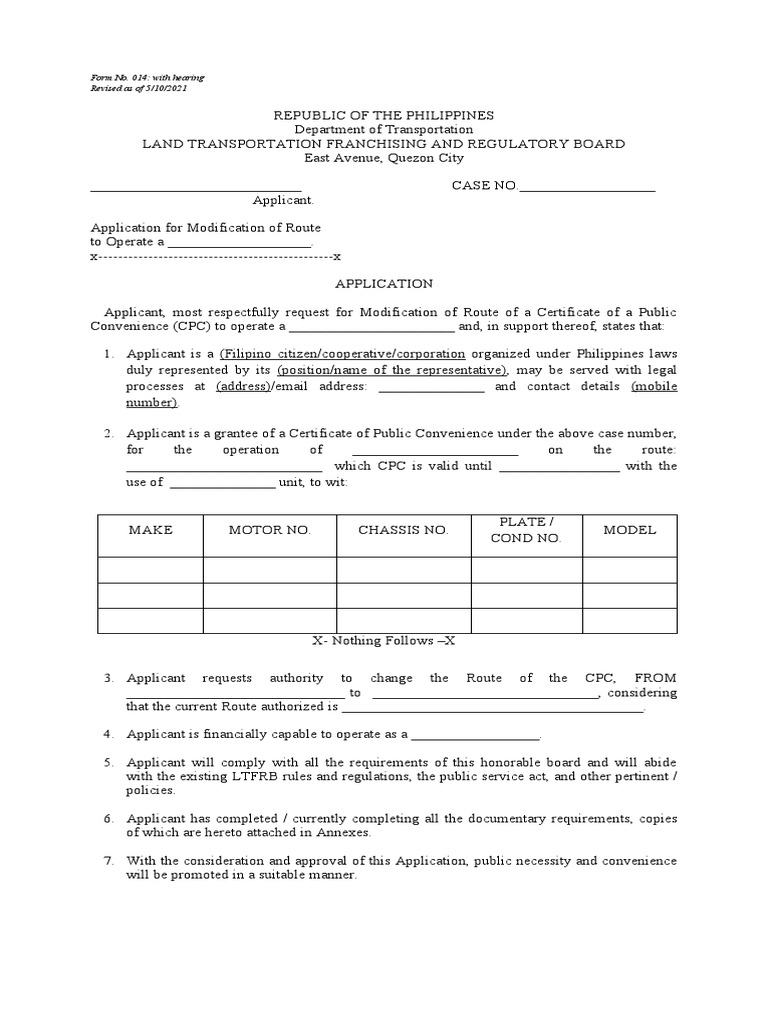 Application for Route Modification | PDF | Justice | Crime & Violence