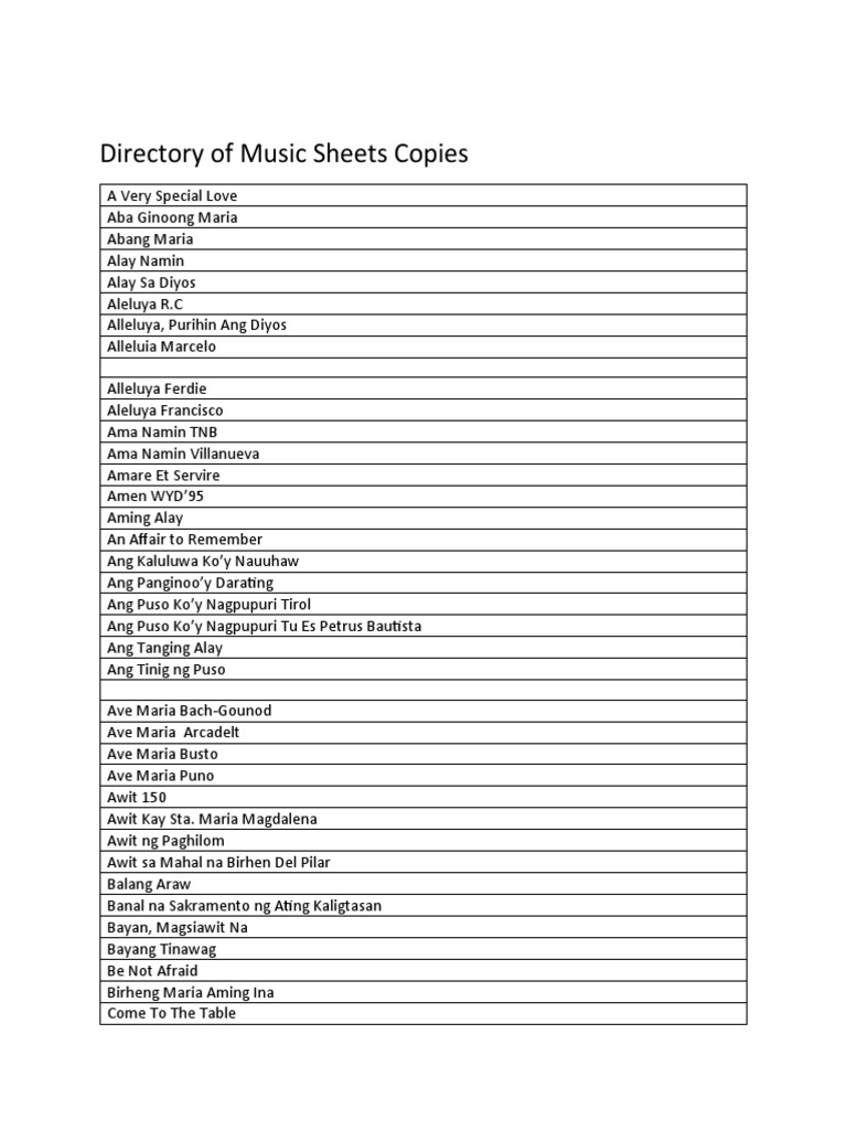 Directory of Music Sheets Copies | PDF