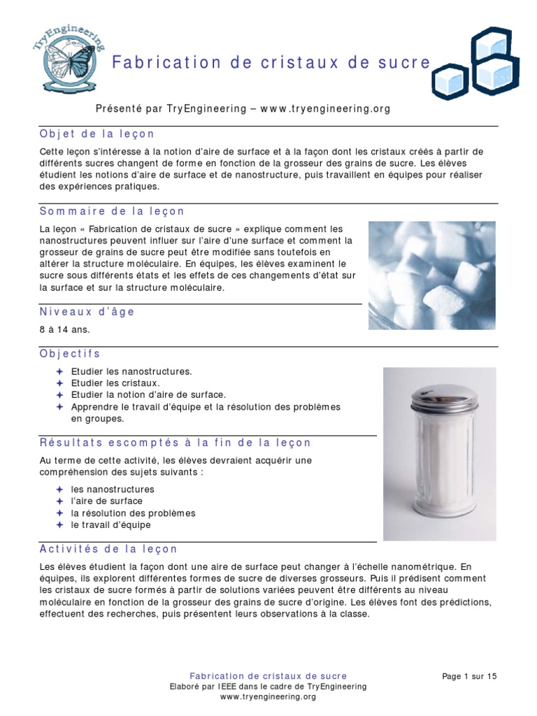 Fabrication de cristaux de sucre PDF Zone Nanotechnologie — free download