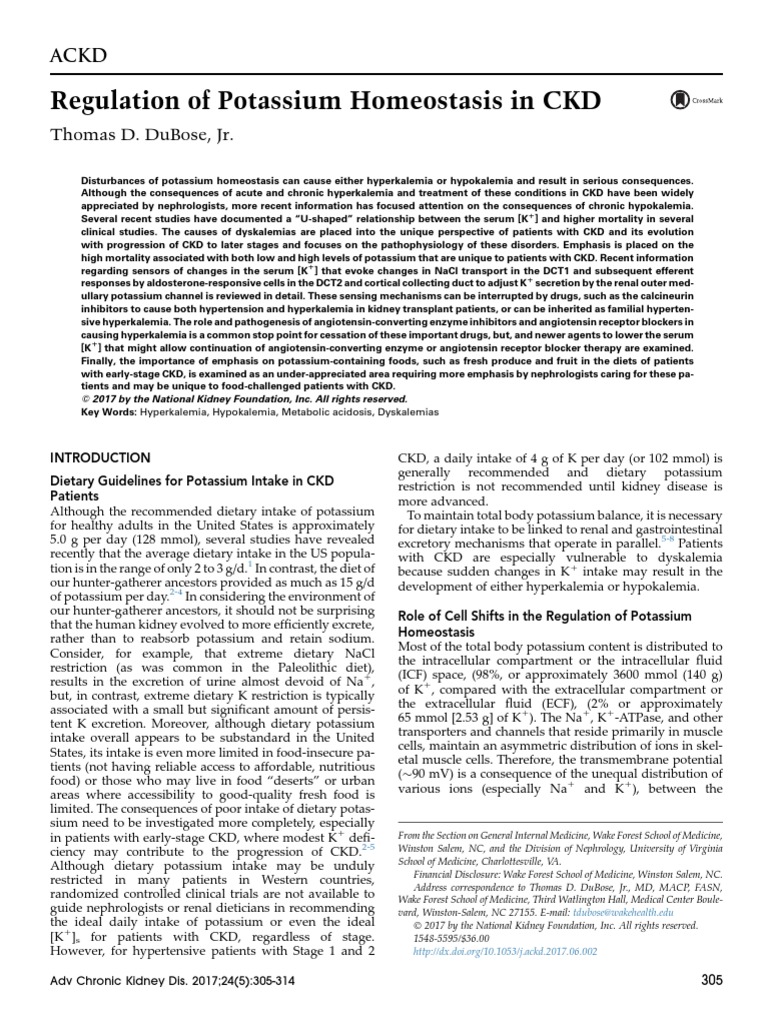 Dietary Guidelines for Potassium Intake in Chronic Kidney Disease