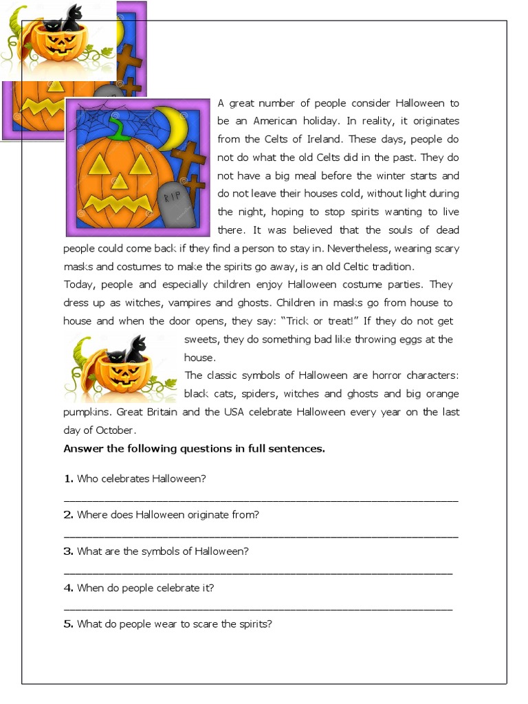 The History of Halloween Reading Comprehension Exercises 74041 PDF