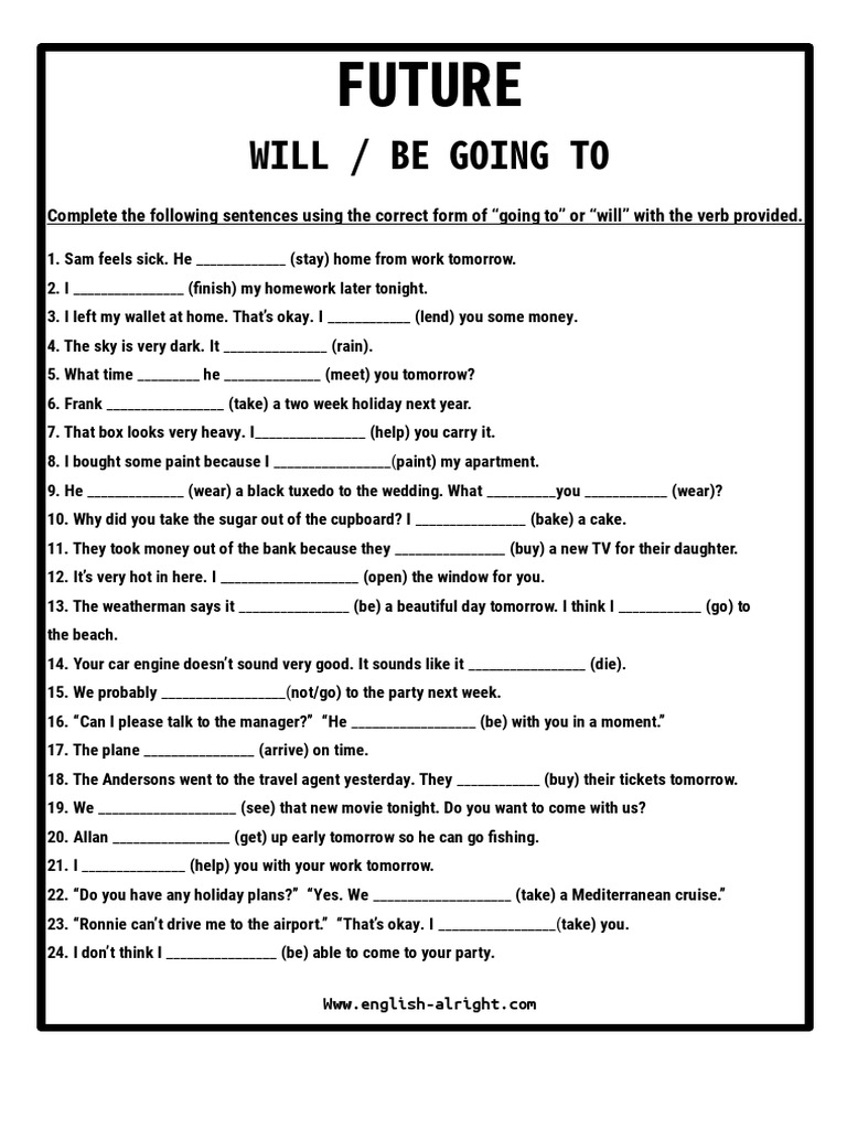Future Will Be Going To Exercises PDF | PDF
