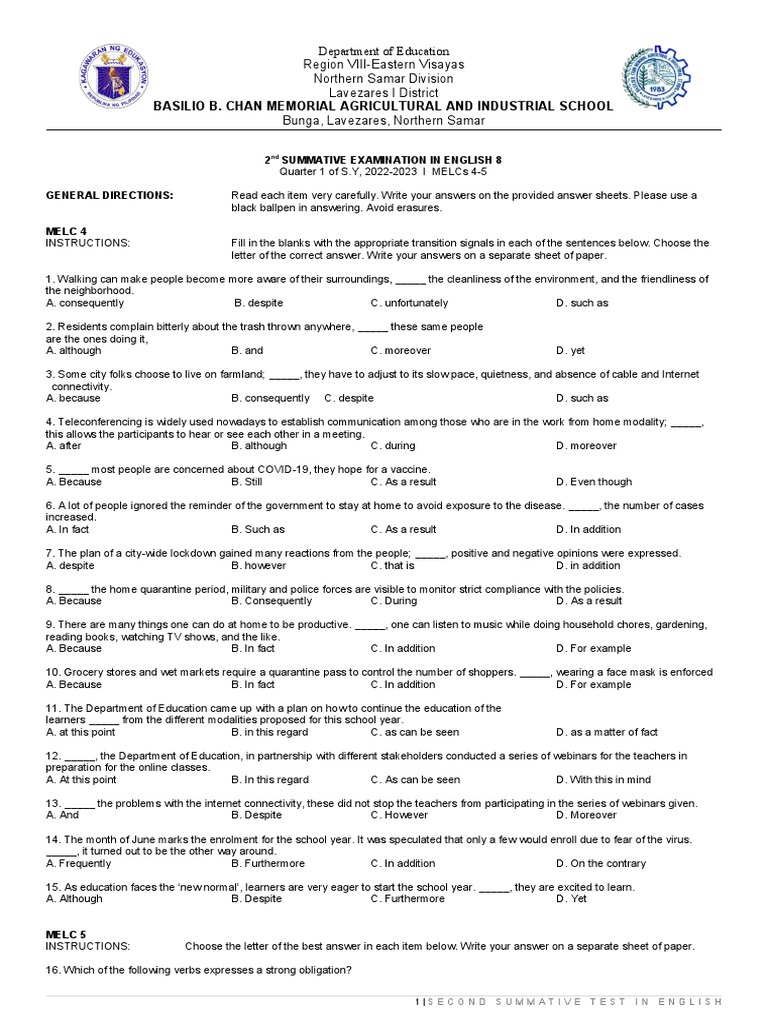 GRADE 8 ENGLISH TEST WITH ANSWERS PDF 2022 visual data 6