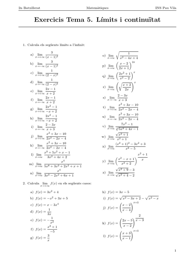 2MA - Límits - I - Continuïtat (Exercicis) PDF | PDF