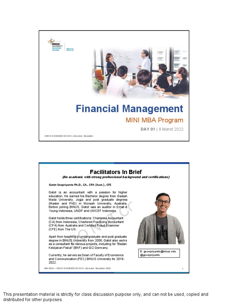 Mini MBA B10 - 01 Financial Management - Day 01 | PDF | Balance Sheet ...
