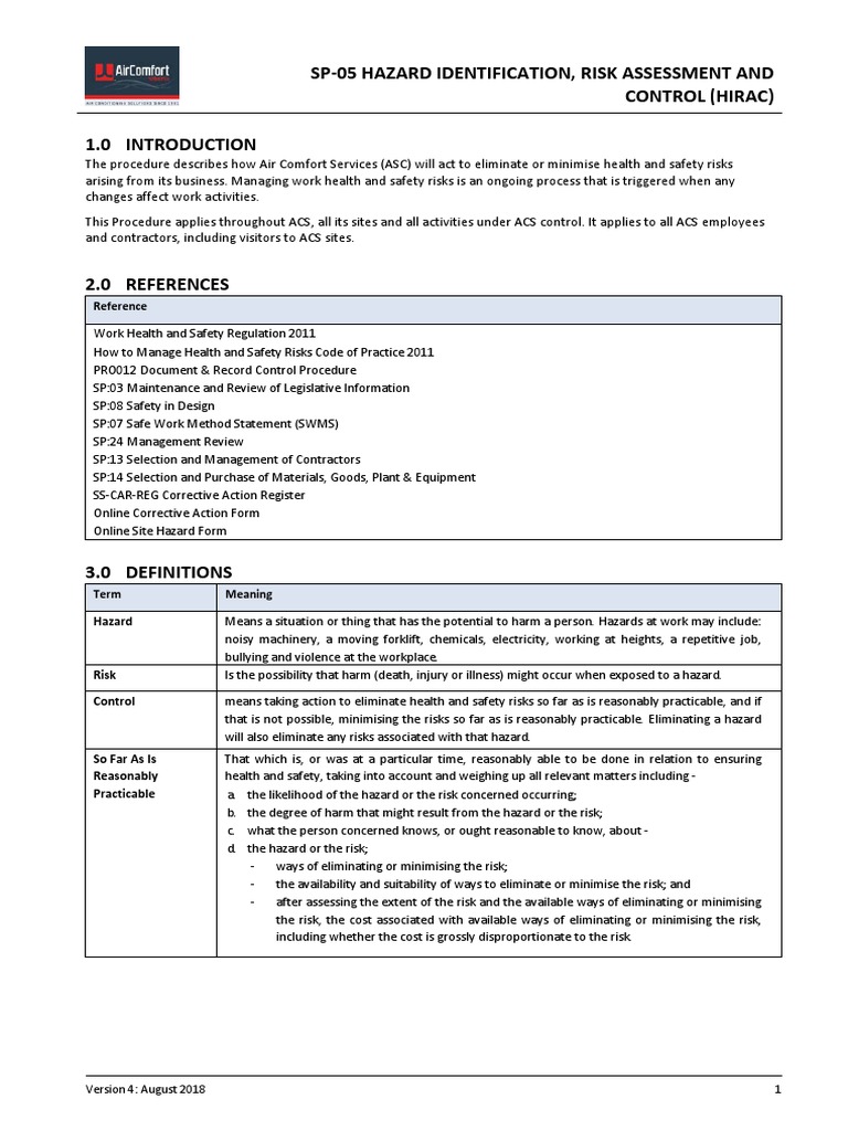 SP 05 Hazard Identification Risk Assessment and Control HIRAC PDF | PDF ...