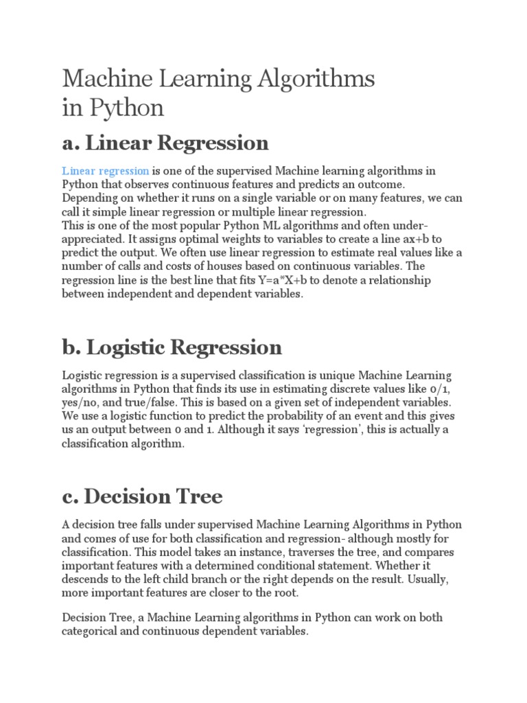 Machine Learning Algorithms | PDF | Statistical Classification ...