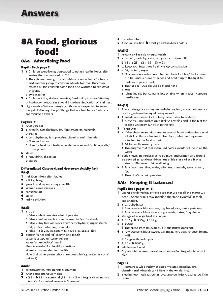 Answers 8A Food, Glorious Food! | PDF | Heart | Vein