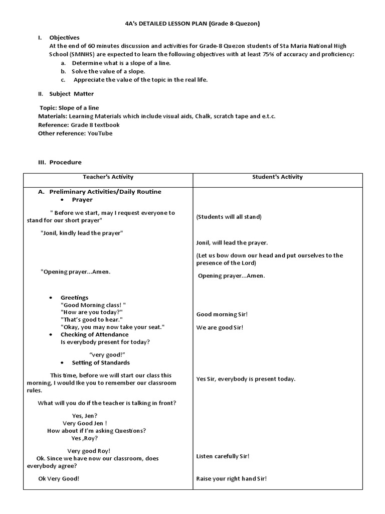 8th Grade Slope Lesson Plan | PDF | Slope