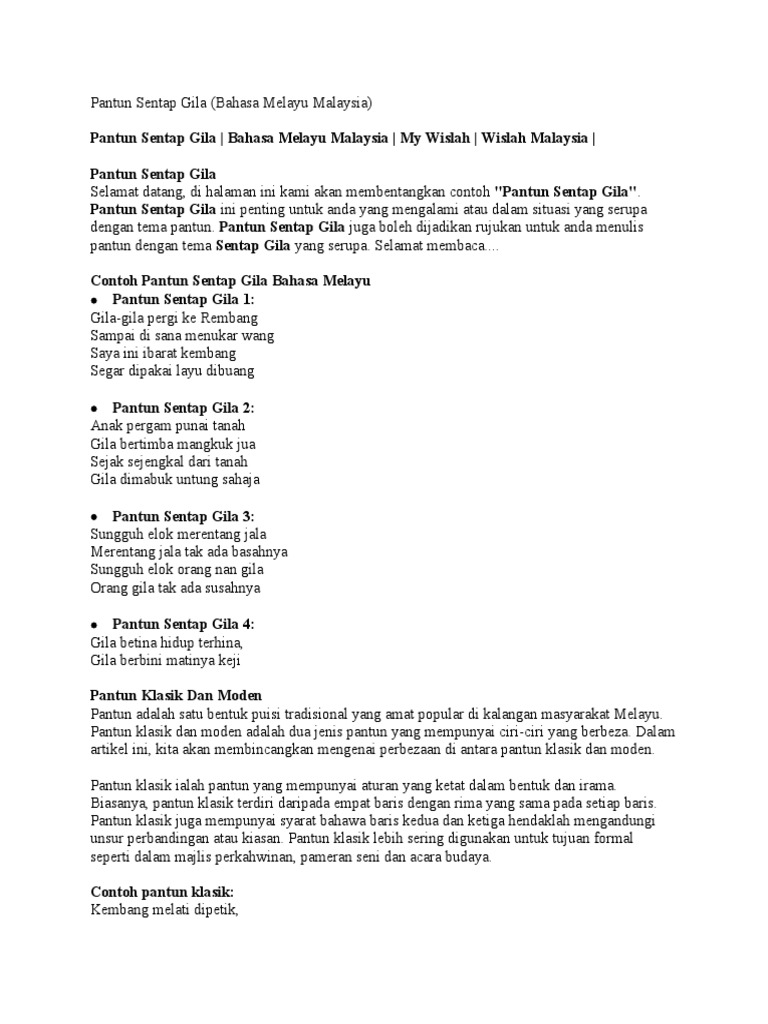 Pantun Sentap Gila | PDF