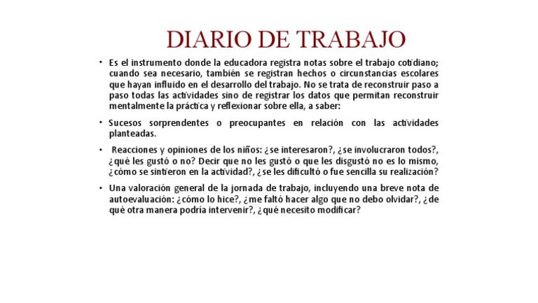 Diario de Trabajo de La Educadora | PDF