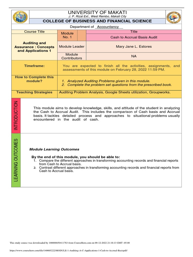 Cash to Accrual Audit Module Guide | PDF | Expense | Cash