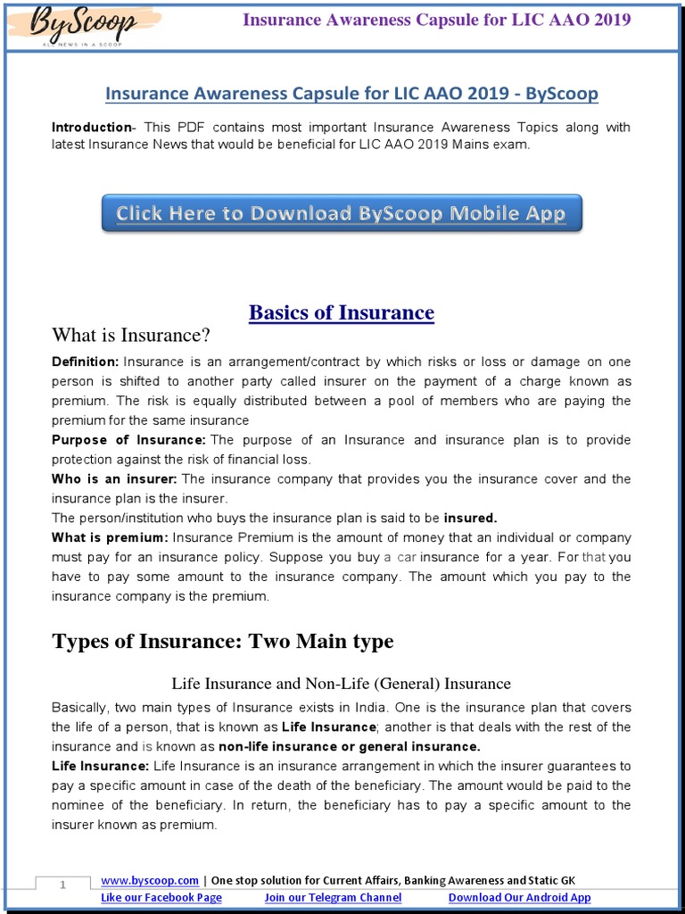 LIC AAO 2019 Insurance Awareness Guide | PDF | Insurance | Financial ...