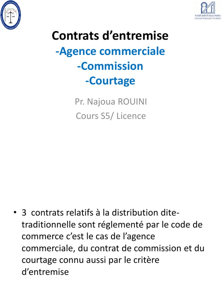 Contrats d'Entremise et Agence Commerciale | PDF | Courtier | Banques