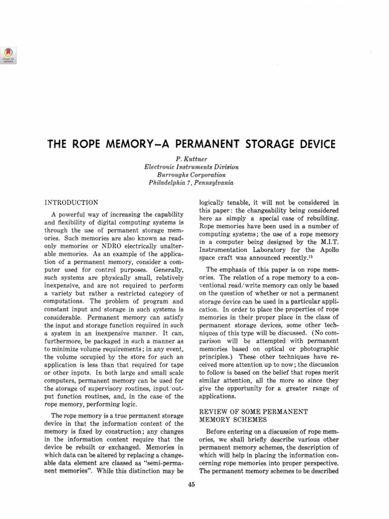 The Rope MemoryA Permanent Storage Device PDF Inductor Computer