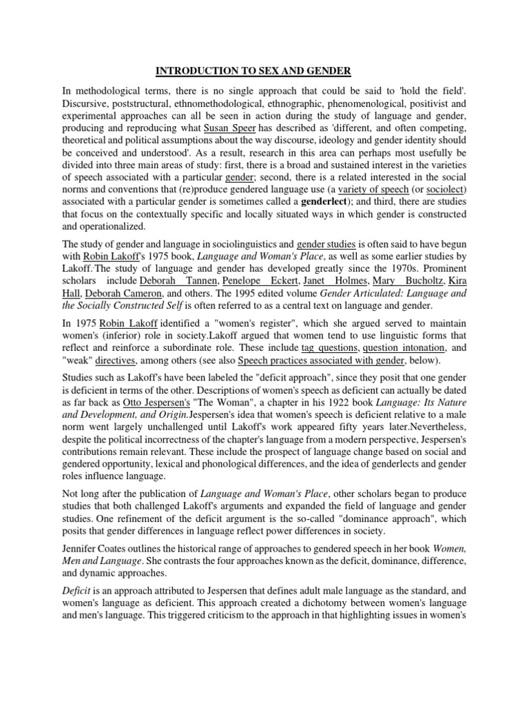 Understanding Language and Gender Dynamics | PDF | Gender | Gender Studies