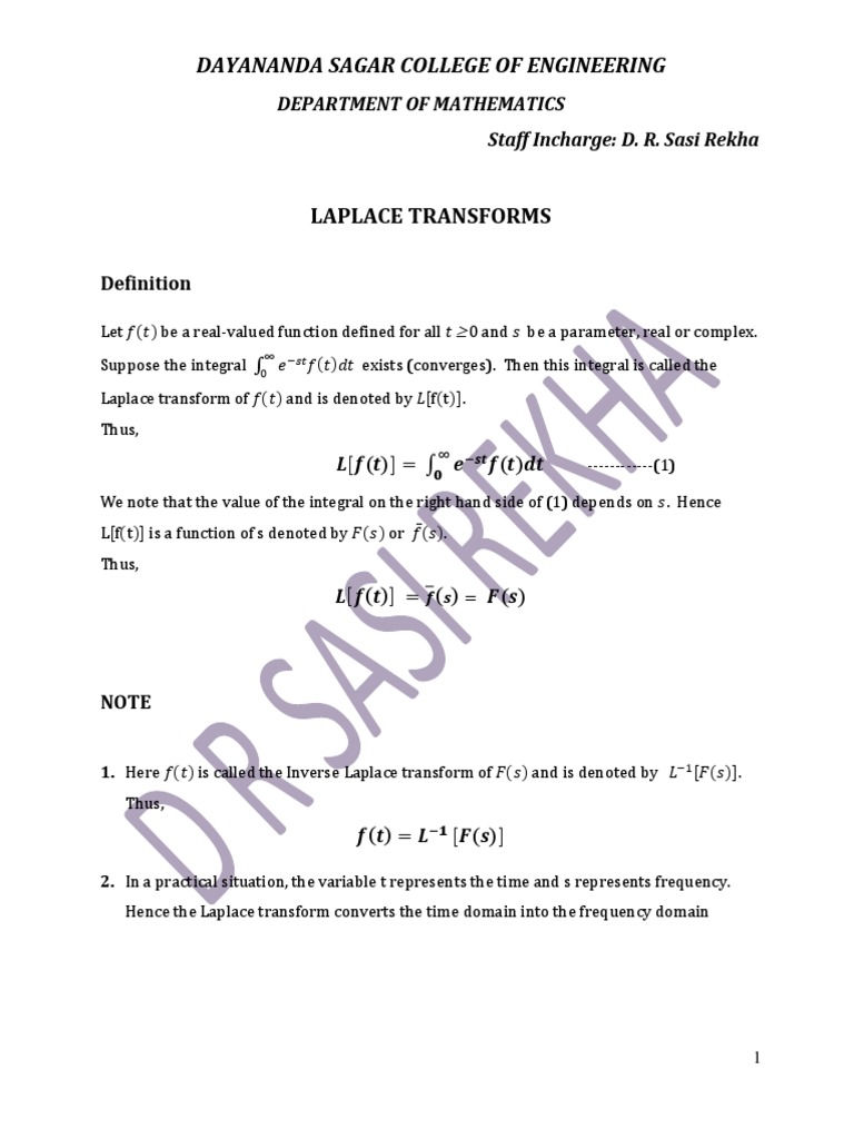 Laplace Transforms Overview | PDF | Laplace Transform | Function ...