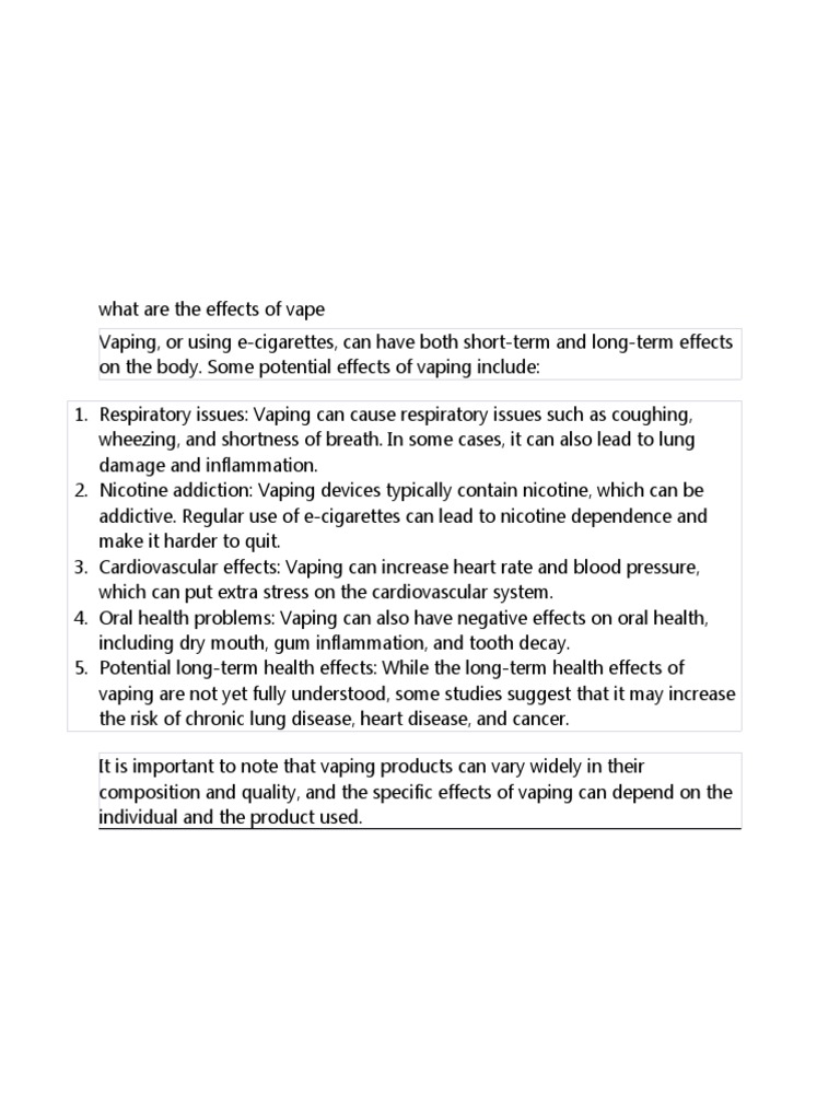 Effects of Vaping on Health Risks | PDF