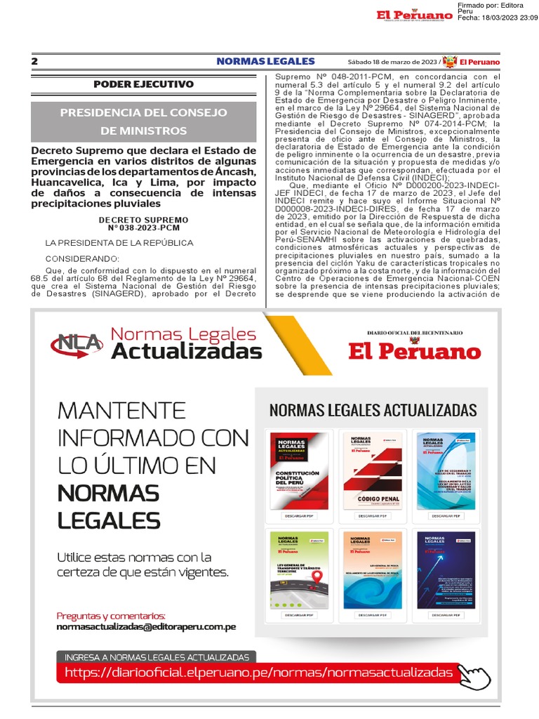 Decreto Supremo Que Declara En Emergencia Varios Distritos Pdf