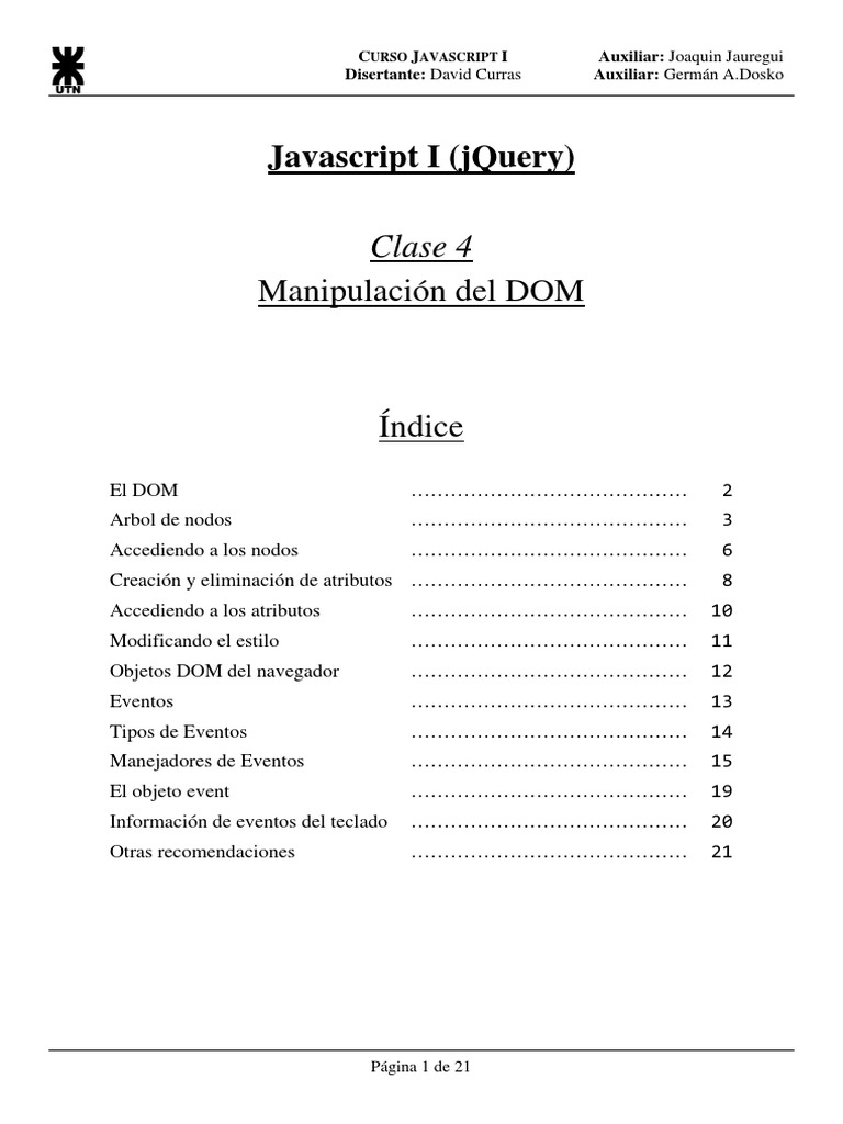 Manejadores de eventos en jQuery | PDF | Modelo de objeto de documento ...