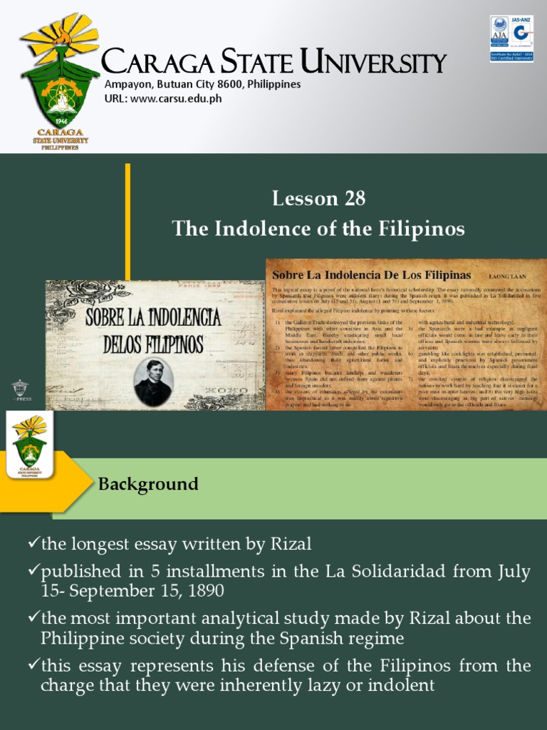Rizal's Analysis of Filipino Indolence | PDF | New Spain | Spanish Empire