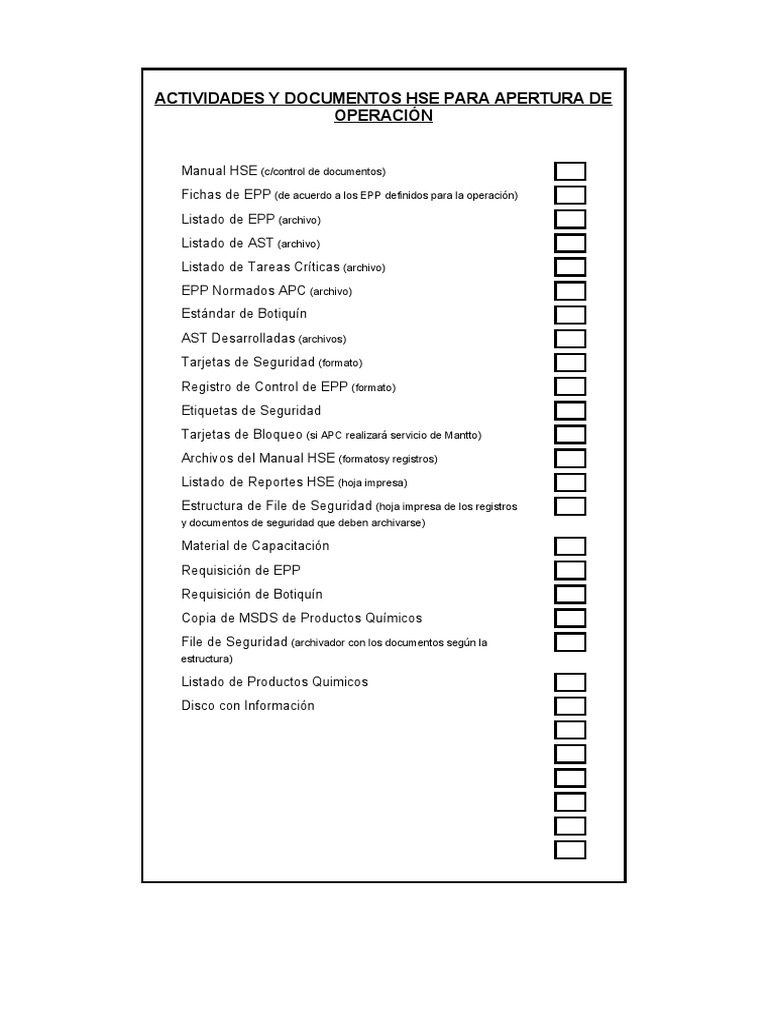 Check List Apertura Operacion | PDF