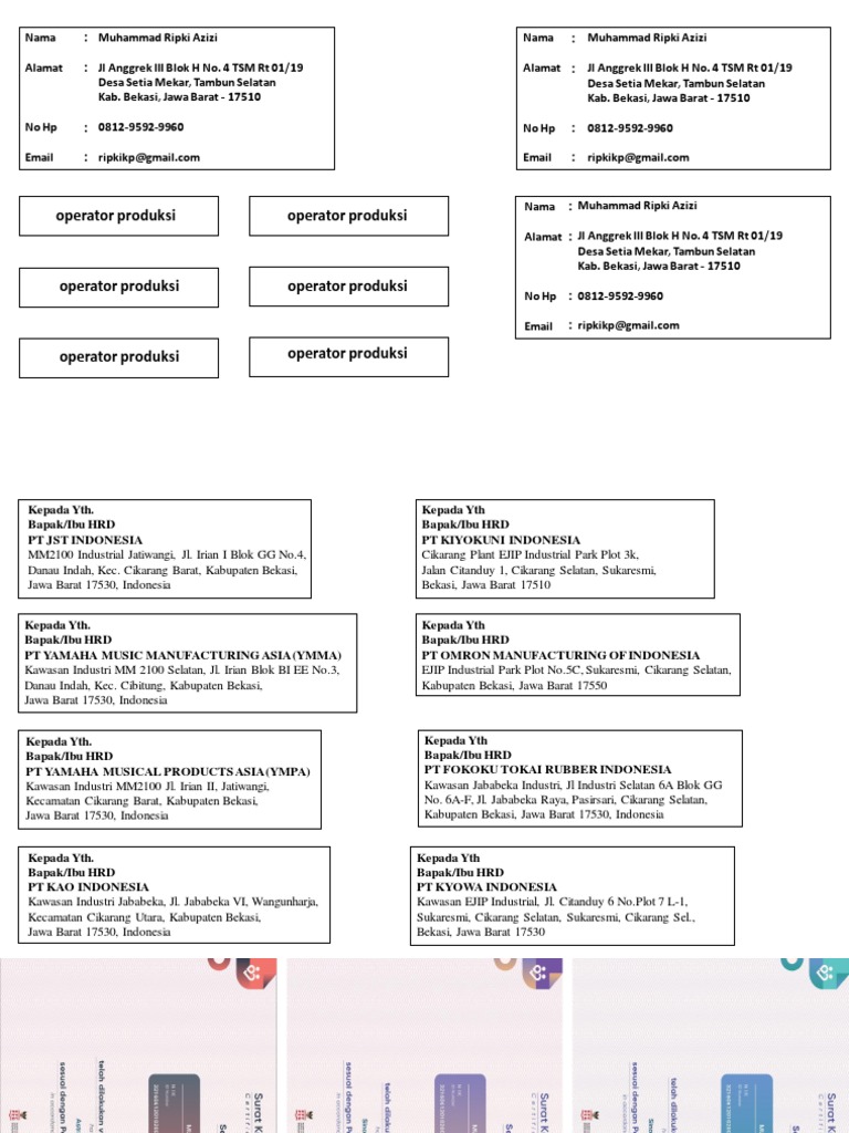 Alamat Kerja di Kawasan EJIP Cikarang | PDF
