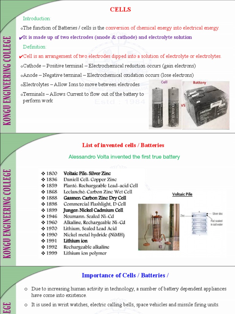 Batteries PDF PDF Rechargeable Battery Electrochemistry