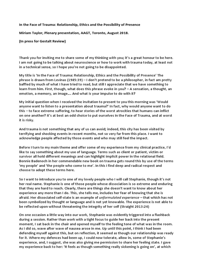 In The Face Of Trauma Final V2 Pdf Psychological Trauma Psychotherapy