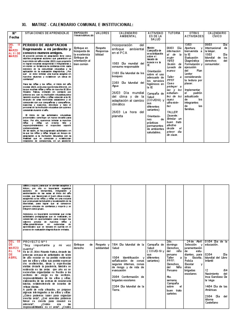 Matriz PCI INICIAL 2023 | PDF | Experimentar | Evaluación