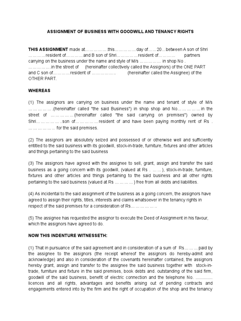 Assignment of Business with Goodwill | PDF | Assignment (Law) | Law And ...