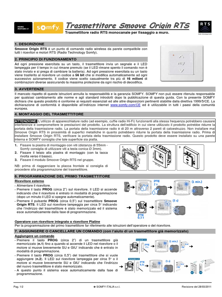 Somfy Smoove Origin RTS | PDF