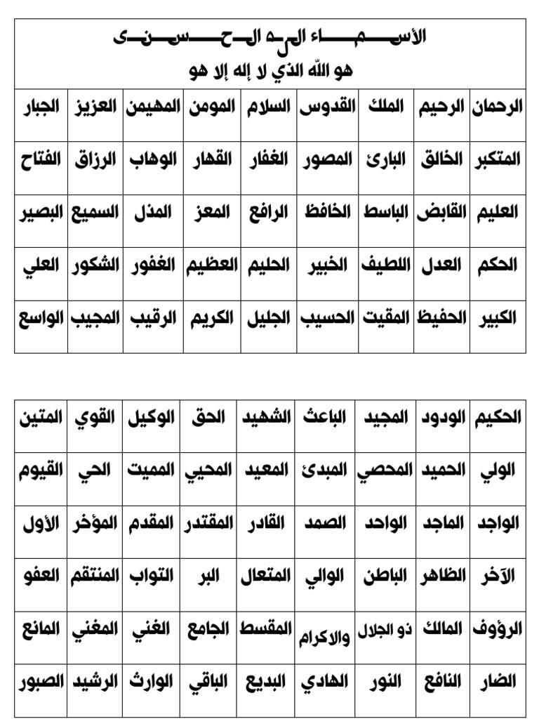 أسماء الله الحسنى pdf جاهزة للطبع PDF | PDF